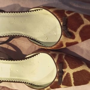 Pony hair giraffe print sling back